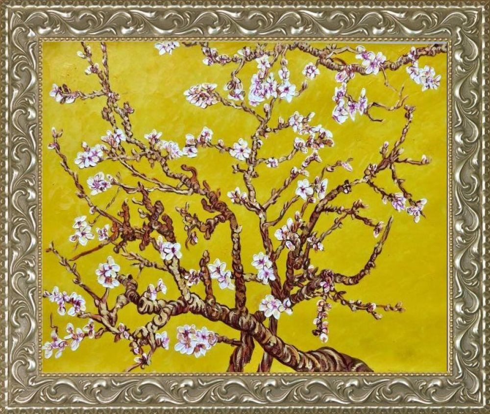 Branches of an Almond Tree in Blossom, Citrine Yellow Pre-Framed - Rococo Silver 20"X24"