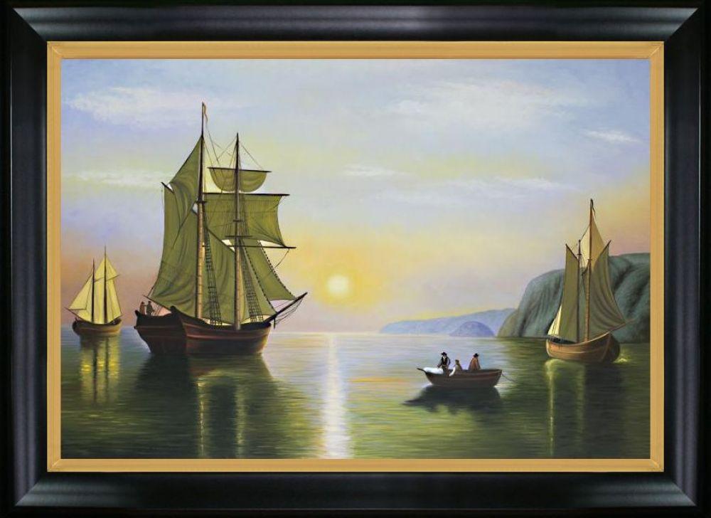 A Sunset Calm in the Bay of Fundy Pre-Framed - Black Matte King and Piccino Luminoso Custom Stacked Frame 24" X 36"