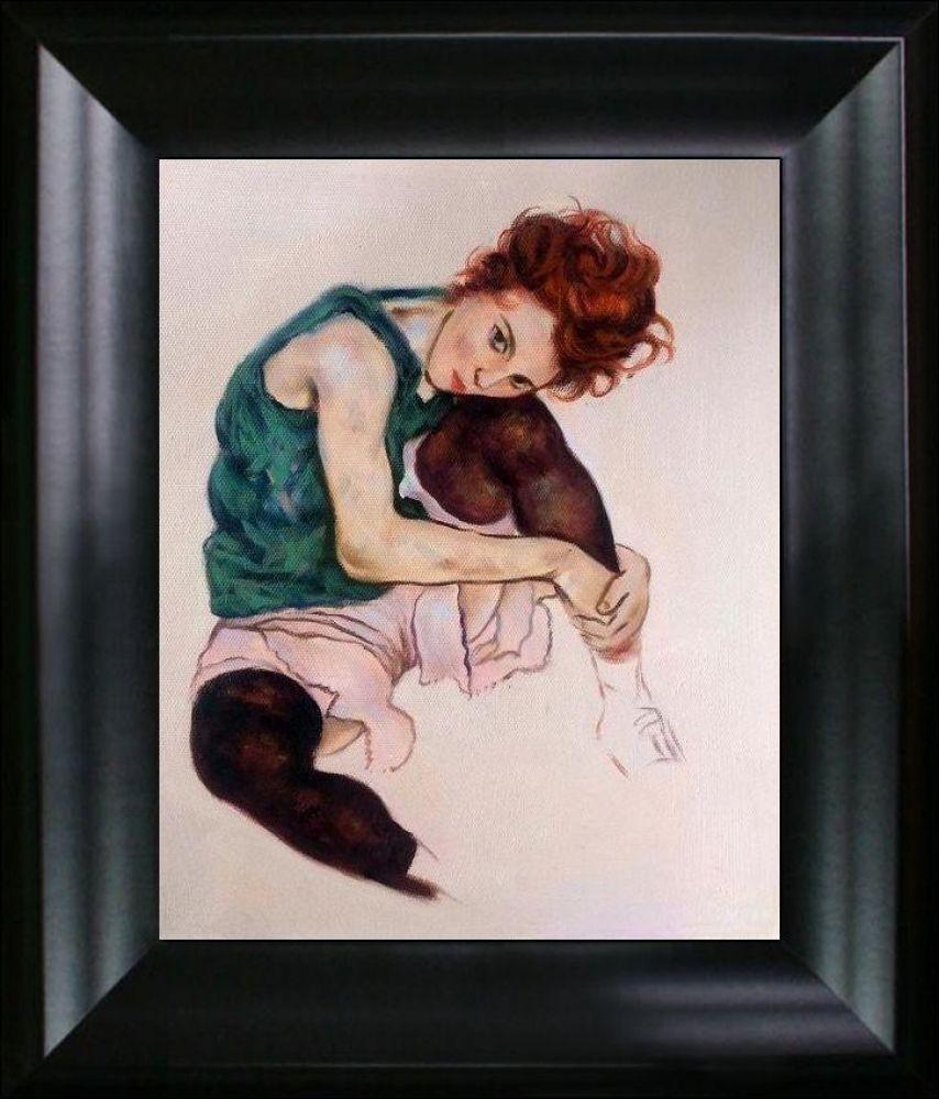 Seated Woman with Legs Drawn Up Pre-framed - Black Matte Frame 8"X10"