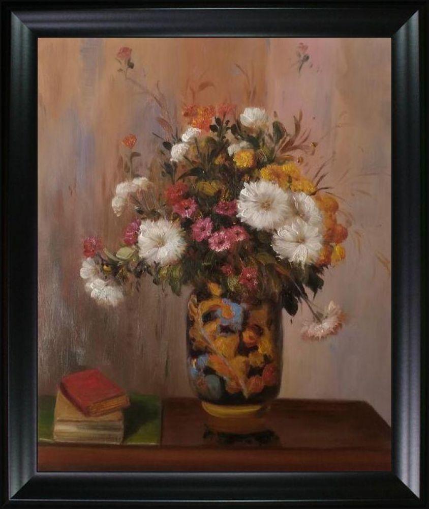 Bouquet of Flowers: Chrysanthemums in a China Vase Pre-framed - Black Matte Frame 20"X24"