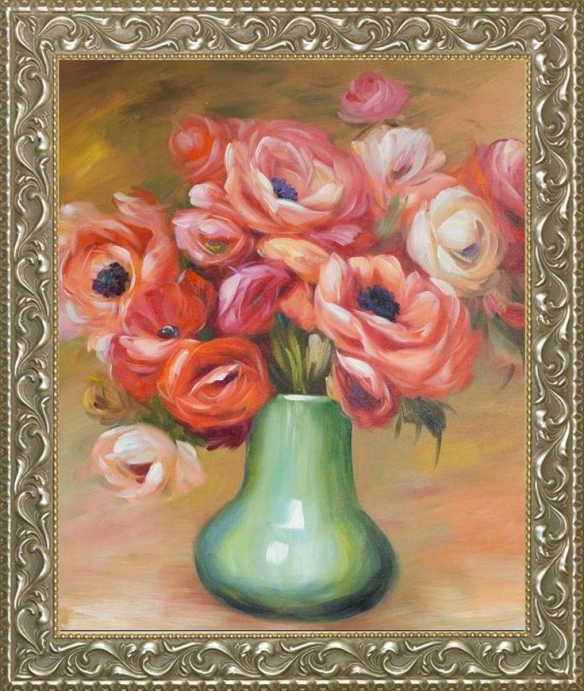 Anemones in a Green Vase Pre-Framed - Rococo Silver 20"X24"