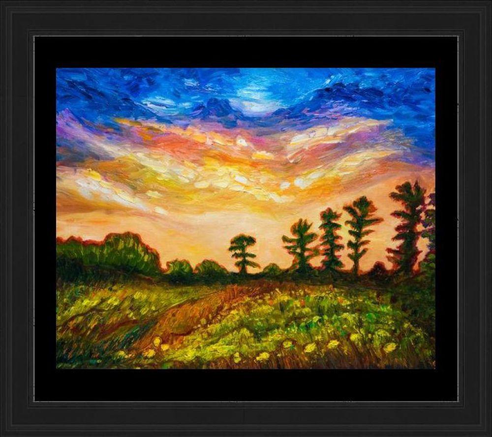 Late Summer Sunset Sky New England Pre-framed - Black Gallery
