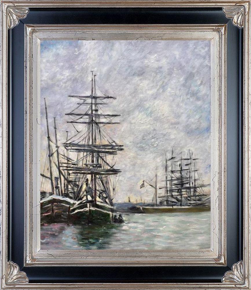 Boats at Dock Pre-Framed - Corinthian Aged Silver Frame 20"X24"