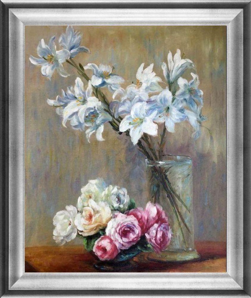 Roses and Lilies Pre-framed - Athenian Silver Frame 20"X24"