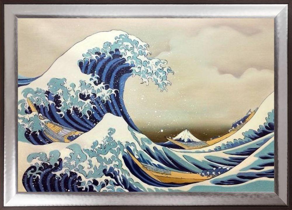 The Great Wave off Kanagawa Pre-Framed - Magnesium Silver Frame 24" X 36"