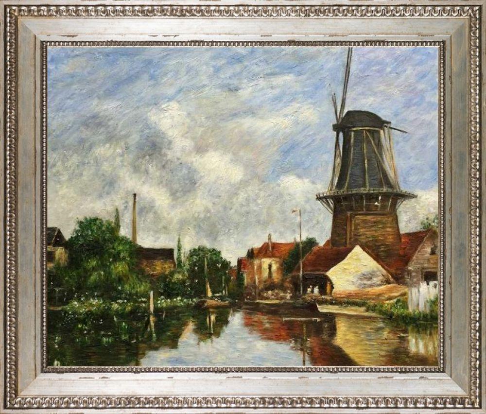 River Scene with Windmill at Dordrecht, Holland Pre-Framed - Versailles Silver King Frame 20" X 24"