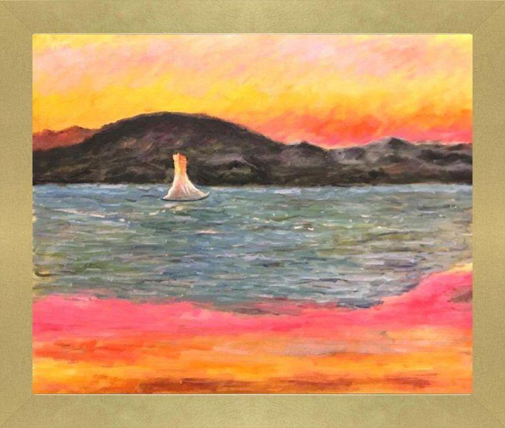 Sailboat at Sunset Pre-framed - Semplice Specchio Frame 20" X 24"