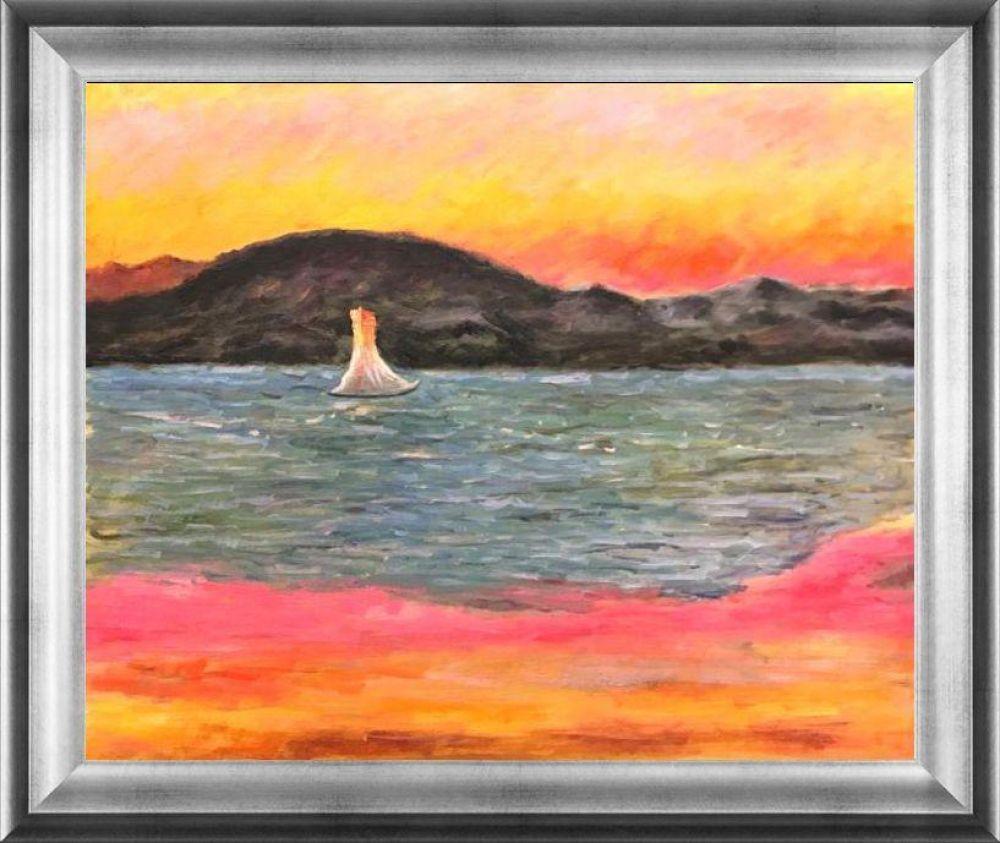 Sailboat at Sunset Pre-framed - Athenian Silver Frame 20"X24"