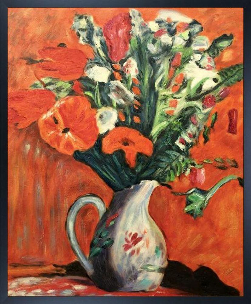 Vase of Flowers (Poppies) Pre-framed - Studio Black Wood Frame 20"X24"