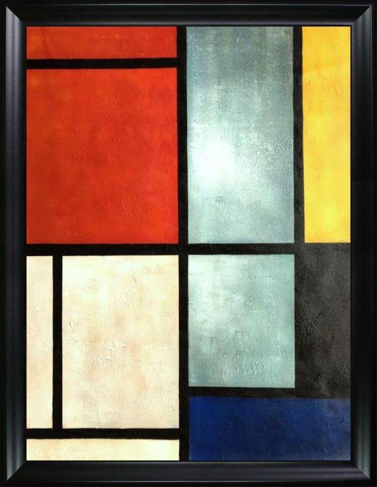 Tableau 3 with Orange -Red, Yellow, Black, Blue and Gray Pre-framed - Black Matte Frame 30"X40"