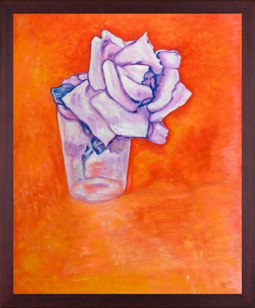 White Rose in a Glass Pre-Framed - Open Grain Mahogany 20" X 24"