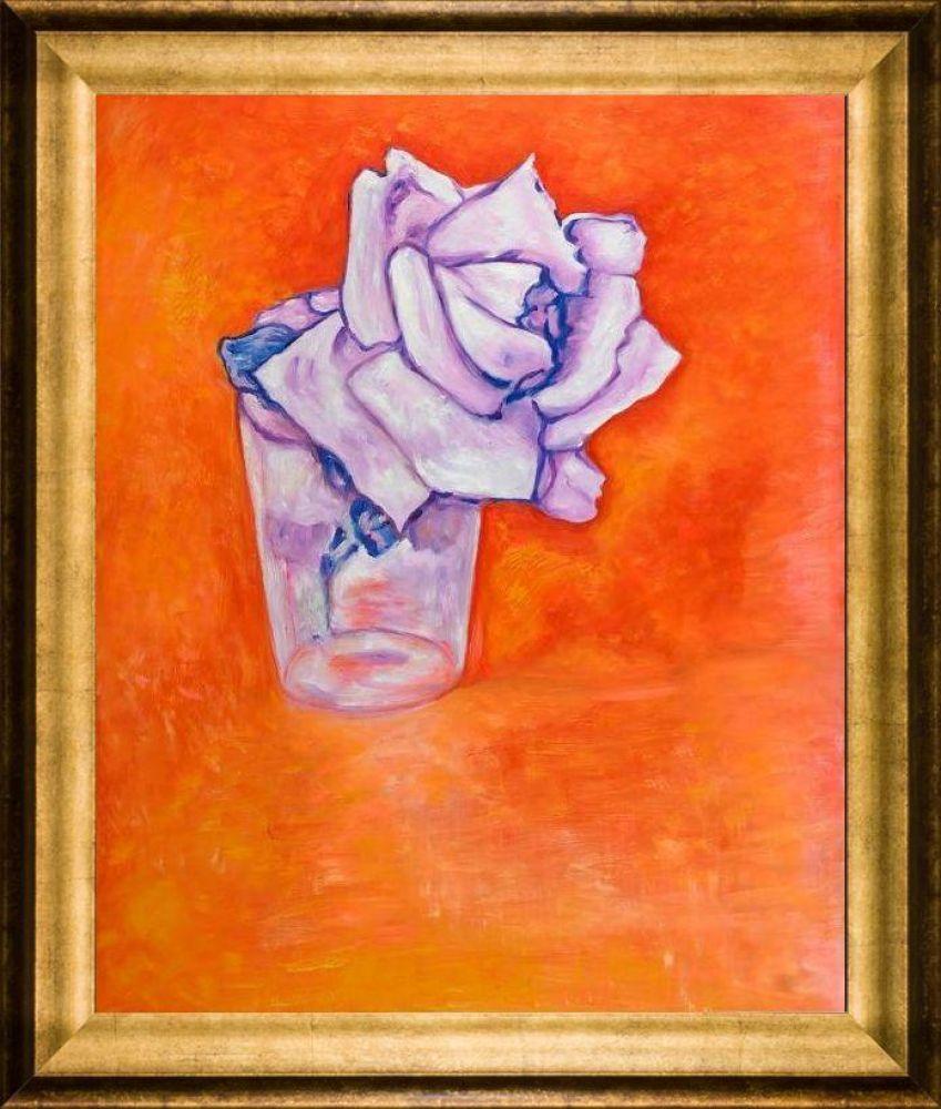 White Rose in a Glass Pre-framed - Athenian Gold Frame 20"X24"