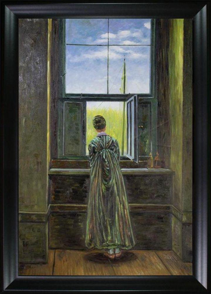 Woman at a Window Pre-framed - Black Matte Frame 24"X36"