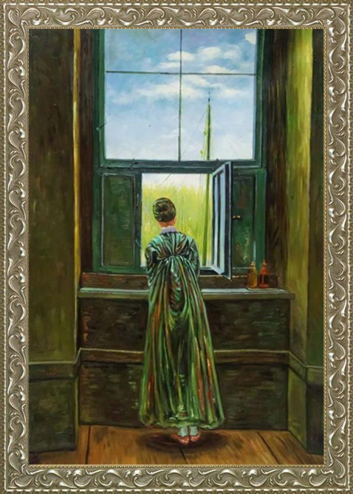 Woman at a Window Pre-Framed - Rococo Silver 24"X36"