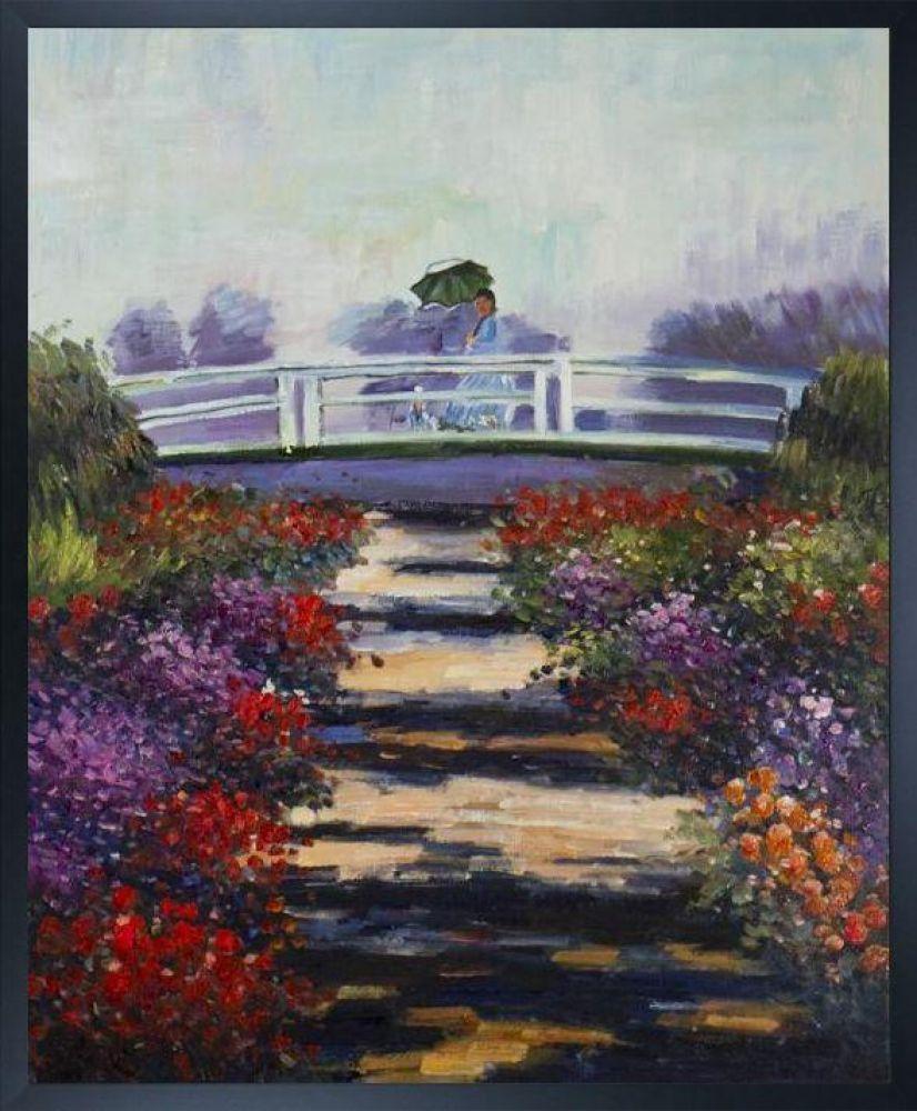 Madame Monet on the Bridge at Giverny Pre-framed - Studio Black Wood Frame 20"X24"