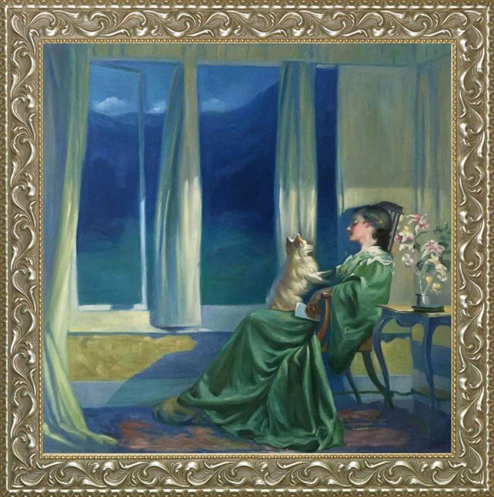 When the Blue Evening Slowly Falls Pre-Framed - Rococo Silver 24"X24"