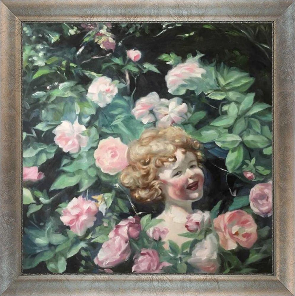 Among the Roses Pre-Framed - Champage Scoop with Swirl Lip Frame 24"X24"