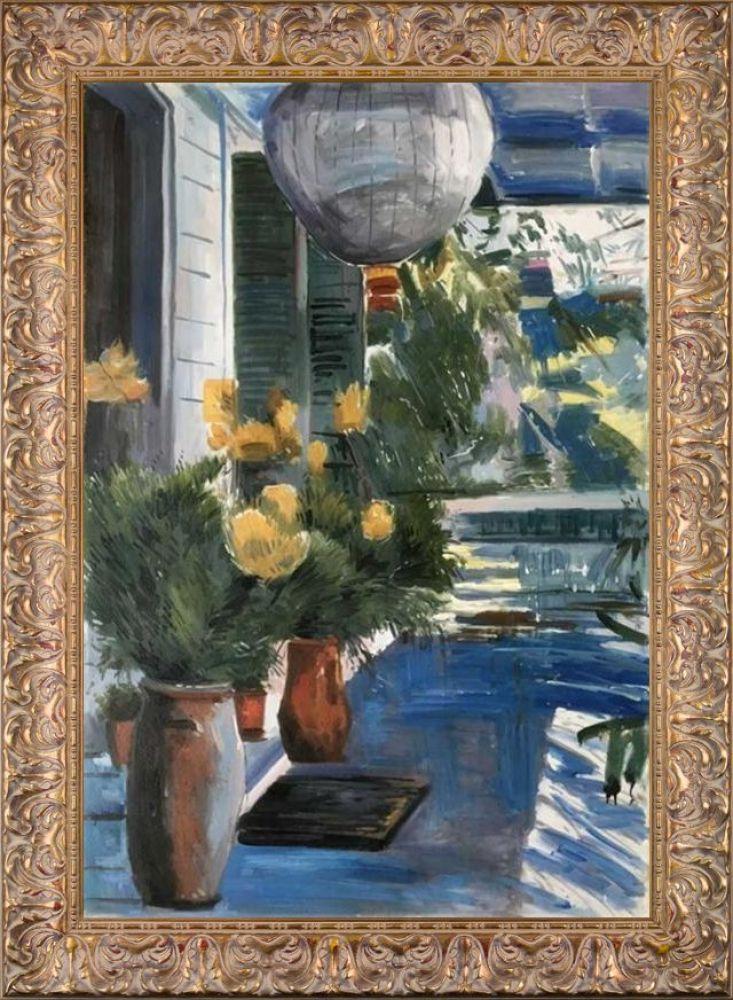 Veranda of the Old House Pre-Framed - Espana Gold Frame 24" X 36"