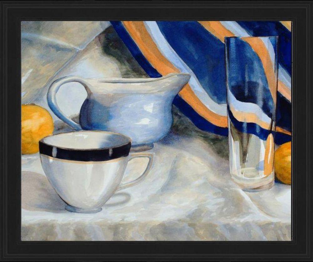 Still Life (Blue and Yellow) Pre-framed - Black Gallery