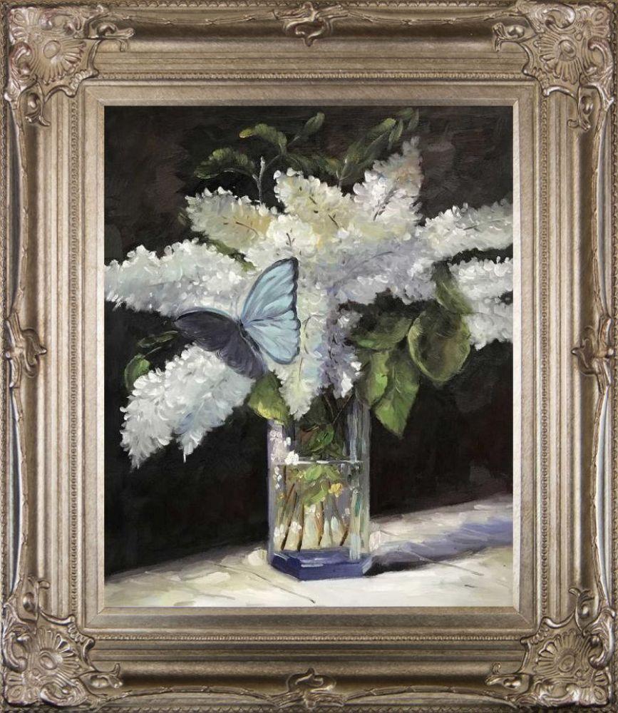 Butterfly and Lilacs Pre-Framed - Renaissance Champagne Frame 20"X24"