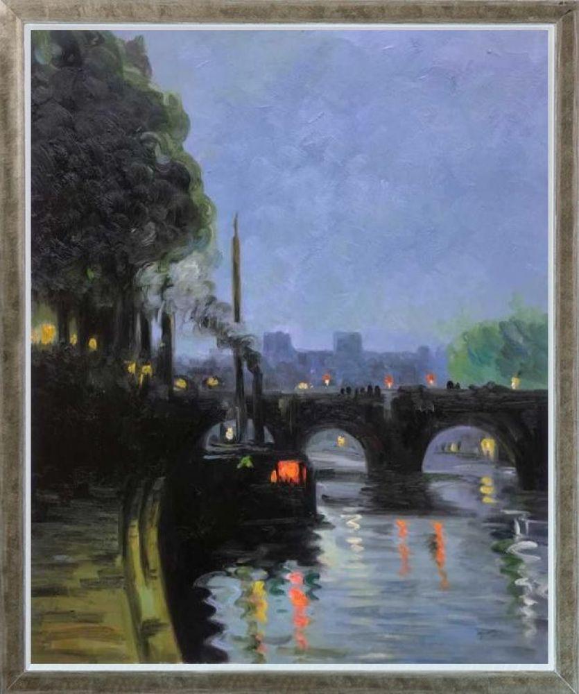 The Seine - Evening Pre-Framed - Champagne Silhouette Frame 20" X 24"