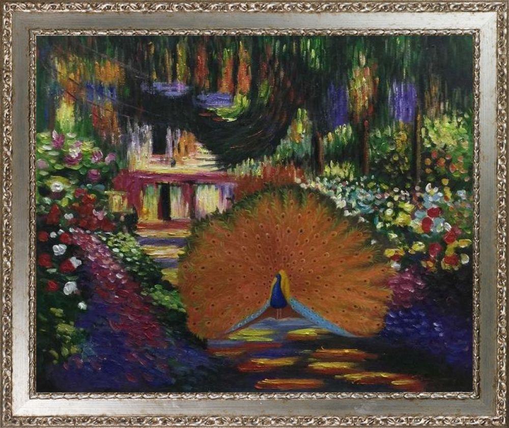 Peacock in the Artist's Garden Pre-Framed - Versailles Silver Salon Frame 20" X 24"