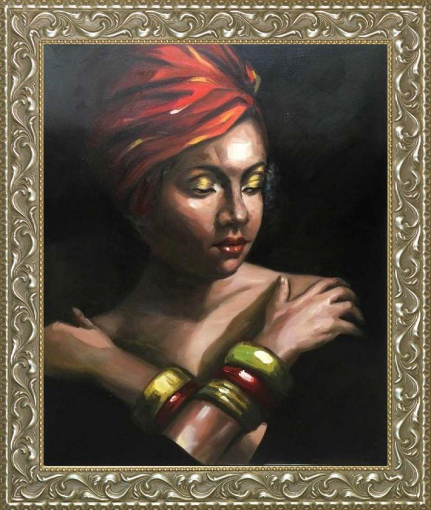 Girl with Golden Bracelets Reproduction Pre-Framed - Rococo Silver 20"X24"