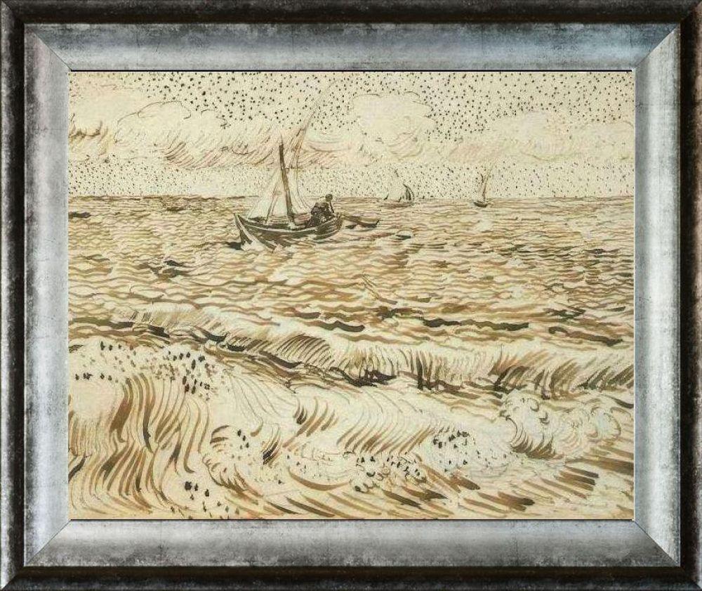 A Fishing Boat at Sea Pre-framed - Athenian Distressed Silver Frame 16" X 20"