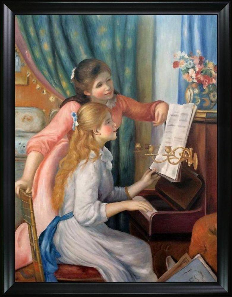 Young Girls at the Piano Pre-framed - Black Matte Frame 36"X48"