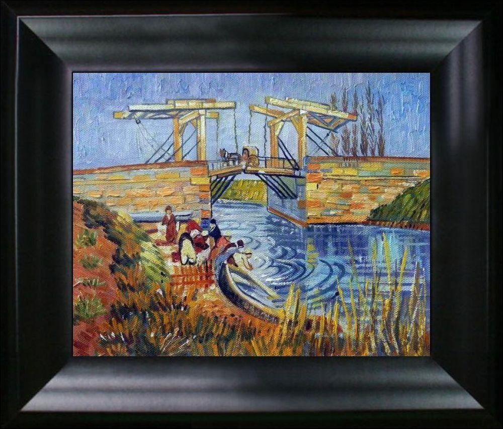 Langlois Bridge at Arles with Women Washing Pre-framed - Black Matte Frame 8"X10"