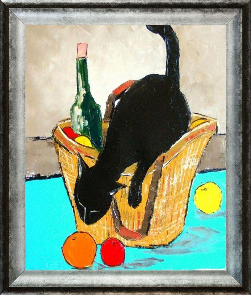 Return from Market with Black Cat Pre-framed - Athenian Distressed Silver Frame 20"X24"