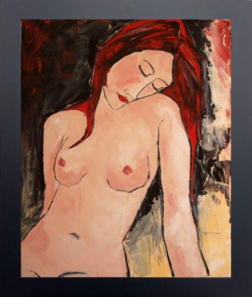 Young girl with red hair in nude Pre-framed - Flat Black Gallery Frame 20"X24"