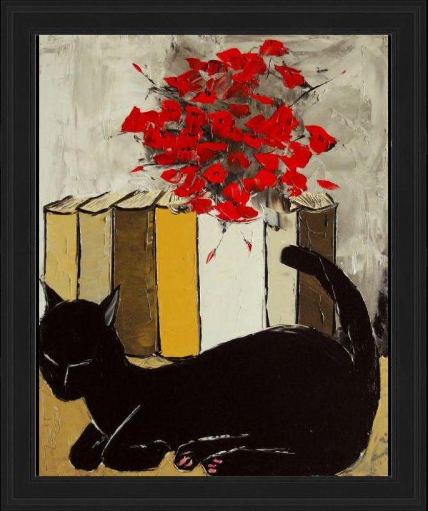Black cat is a sleeping Pre-framed - Black Gallery