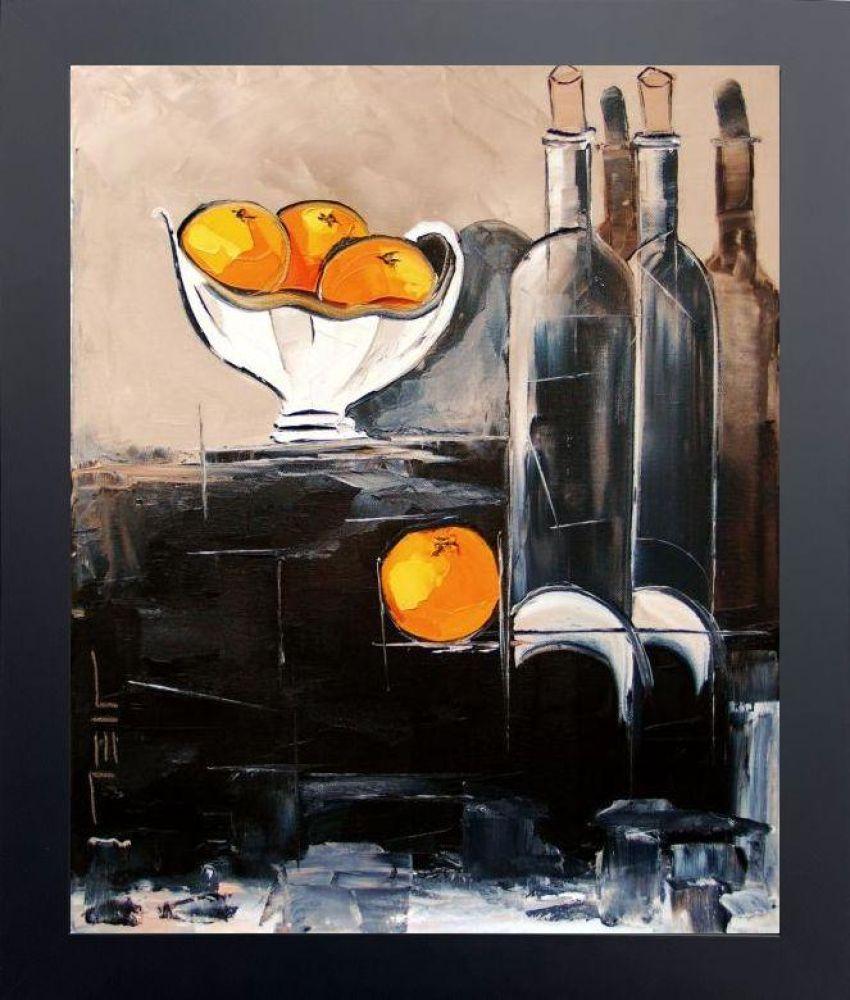 Bottles of wine with oranges Pre-framed - Flat Black Gallery Frame 20"X24"