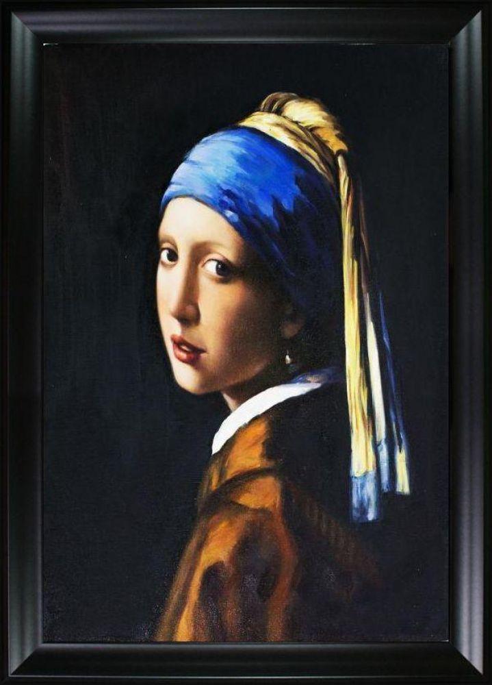 Girl with a Pearl Earring, 1665 Pre-framed - Black Matte Frame 24"X36"