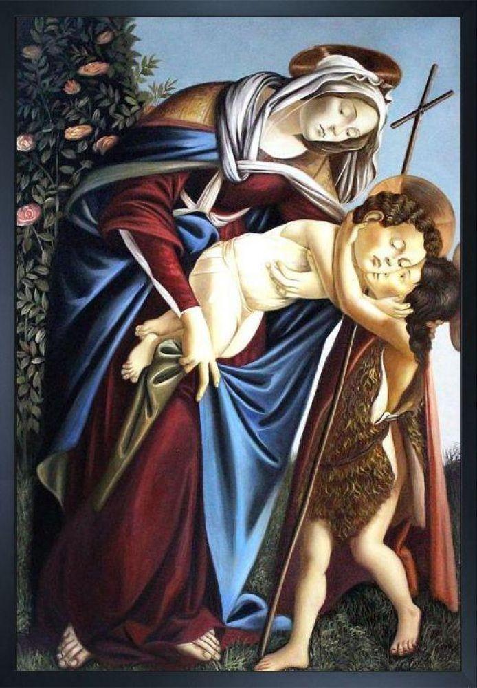 Madonna and Child and the Young St John the Baptist Pre-framed - Studio Black Wood Frame 24"X36"