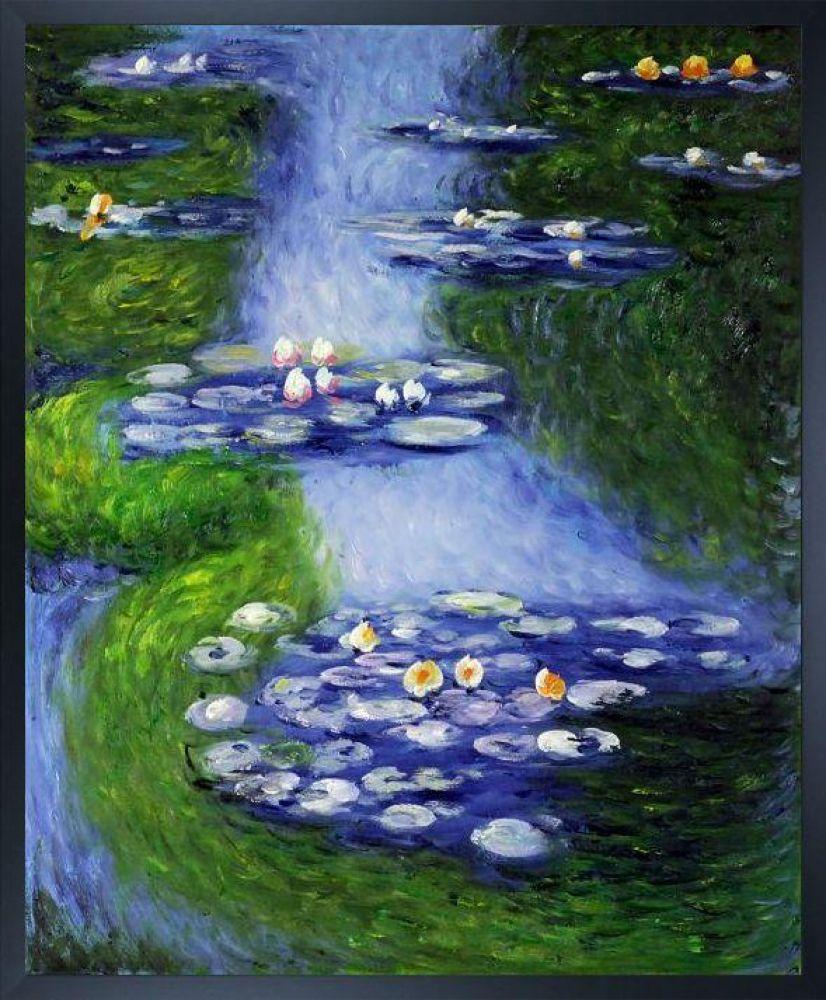 Water Lilies (blue-green) Pre-framed - Studio Black Wood Frame 20"X24"