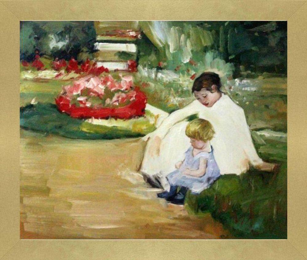 Woman and Child Seated in a Garden Pre-framed - Semplice Specchio Frame 20" X 24"