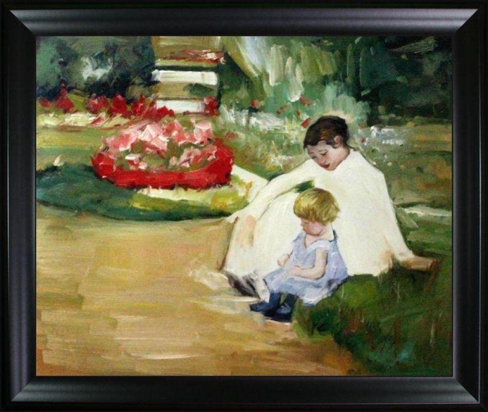 Woman and Child Seated in a Garden Pre-framed - Black Matte Frame 20"X24"