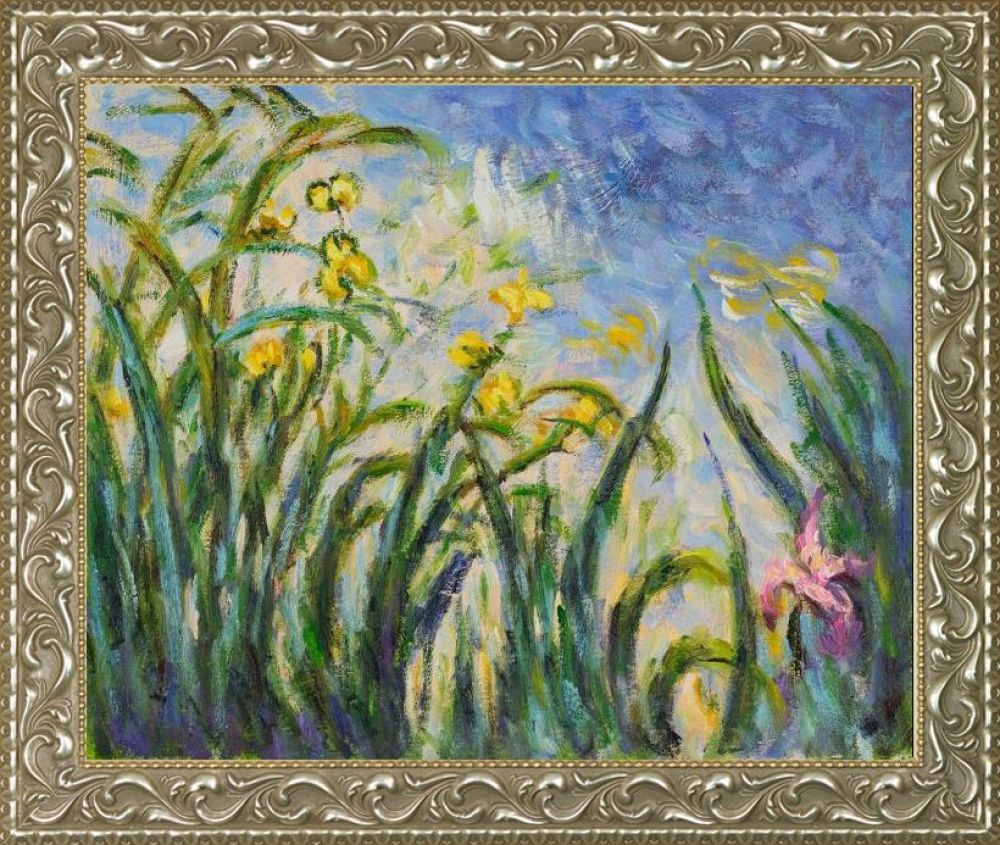 Yellow Irises and Malva Pre-Framed - Rococo Silver 20"X24"