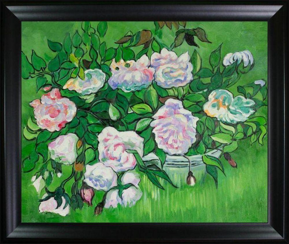 Still Life - Pink Roses Pre-framed - Black Matte Frame 20"X24"