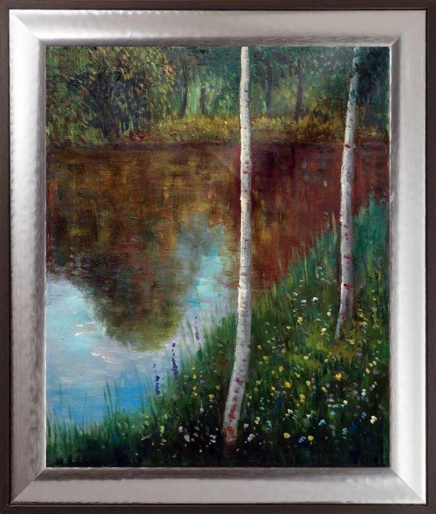 Landscape with Birch Trees Pre-Framed - Magnesium Silver Frame 20" X 24"