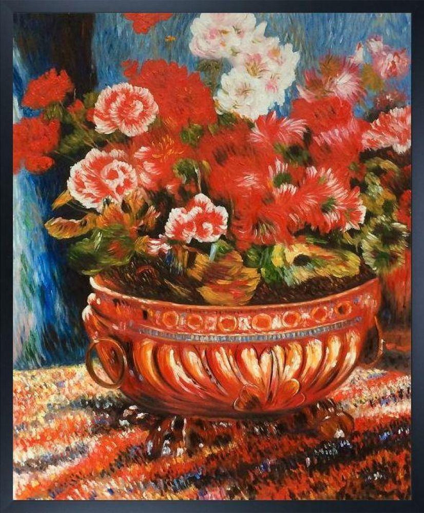 Geraniums in a Copper Basin Pre-framed - Studio Black Wood Frame 20"X24"