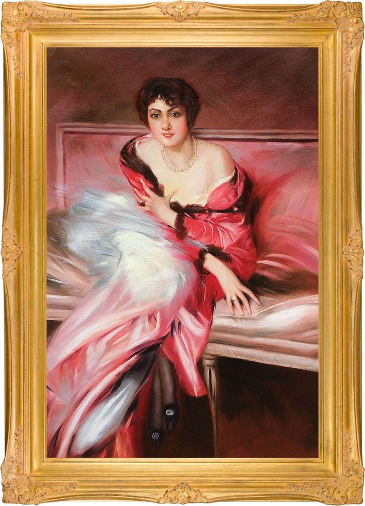 Portrait Of Madame Juillard In Red Pre-Framed - Imperial Gold Frame 24" X 36"