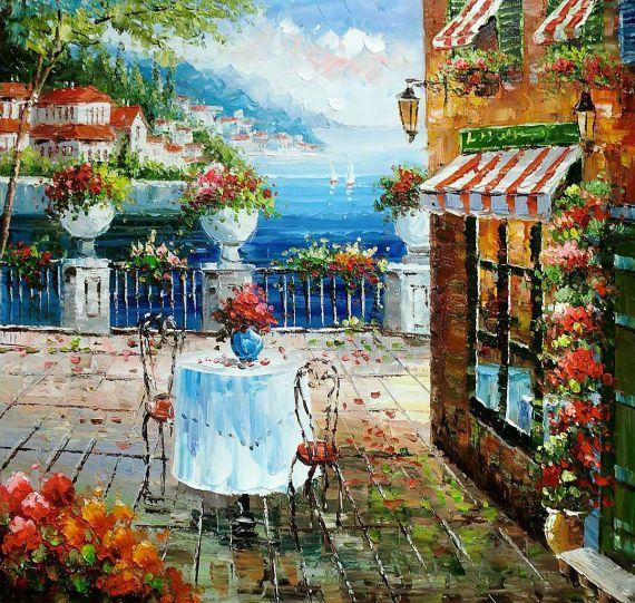 Café Italy Oil Painting Reproduction - overstockArt.com