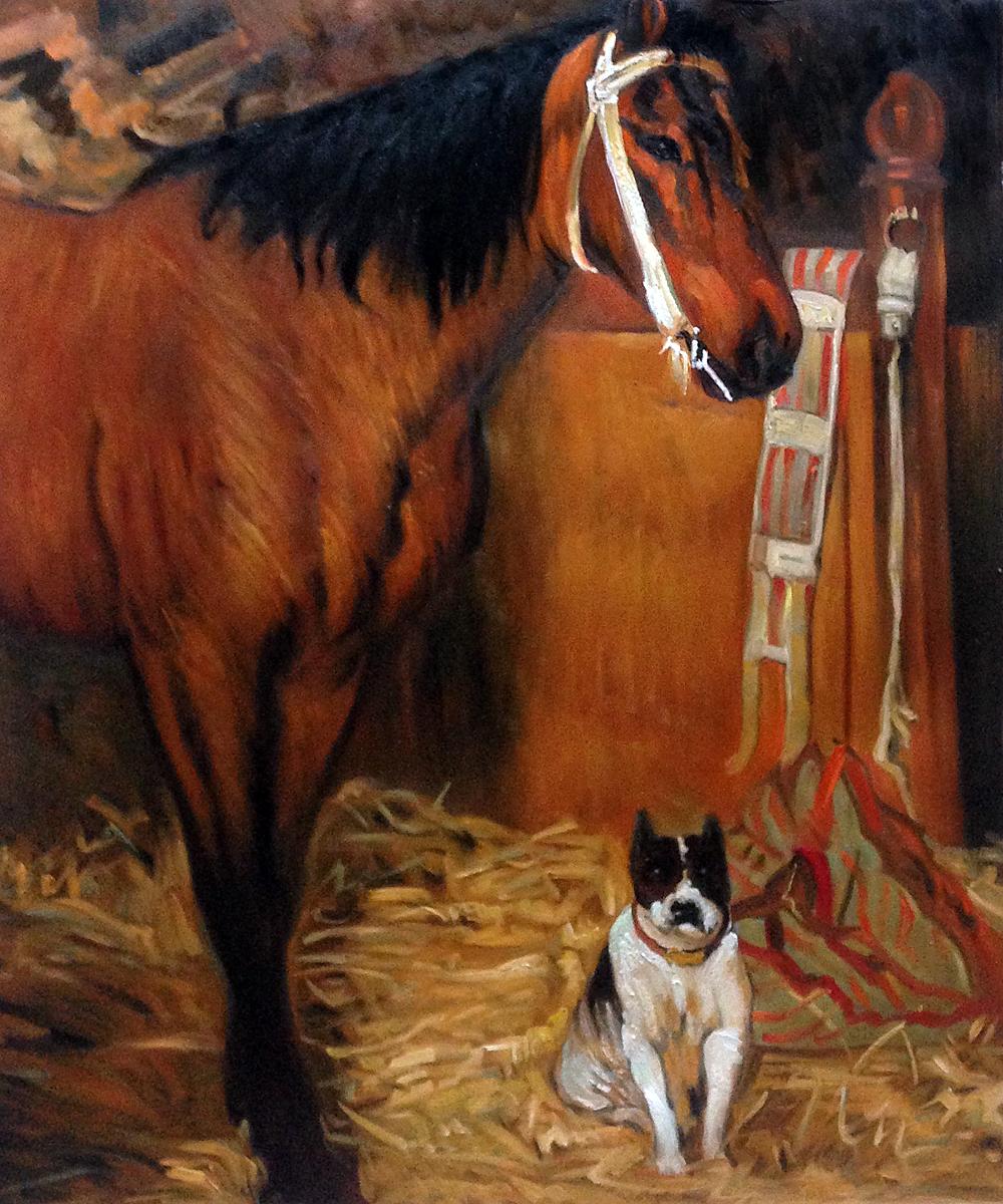 At the Stables, Horse and Dog - Degas