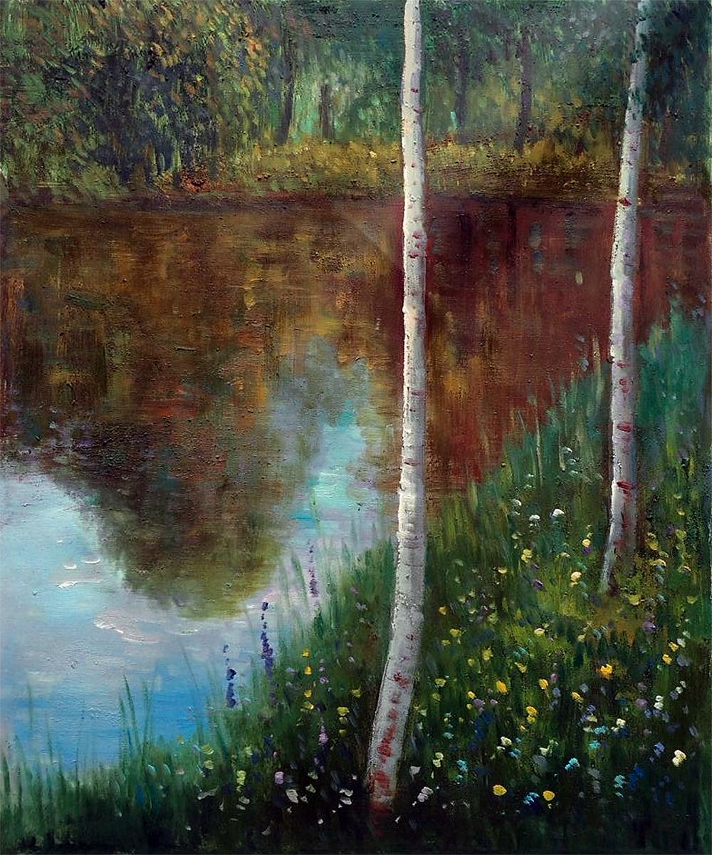 Landscape with Birch Tree - Gustav Klimt