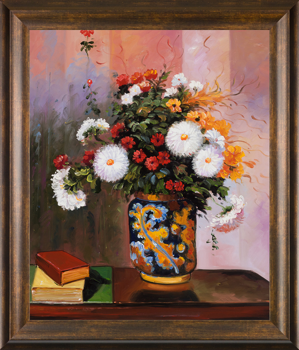 Bouquet of Flowers: Chrysanthemums in a China Vase Pre-Framed
