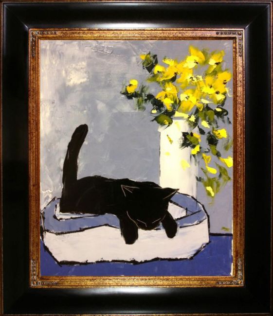 Atelier de Jiel, Black cat is sleeping - Hi-End Print on Canvas