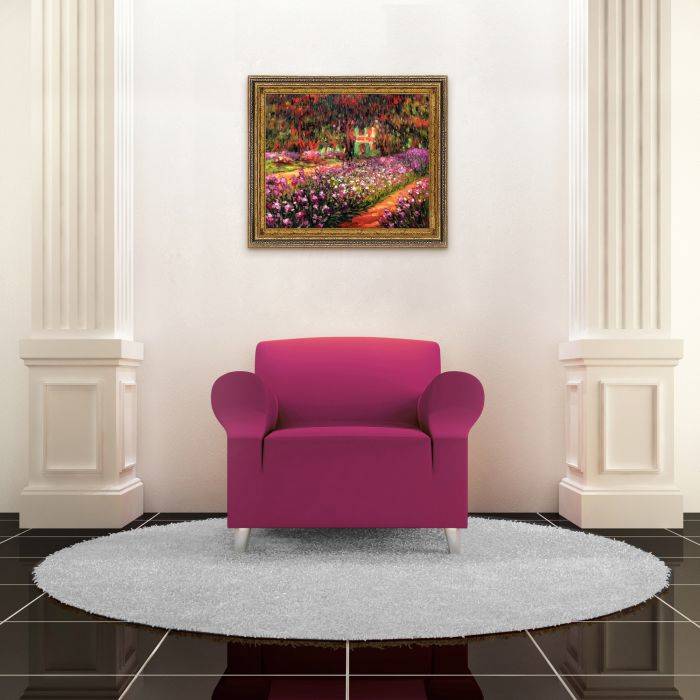 Monet, Artist's Garden at Giverny Pre-Framed Oil Painting - Black ...